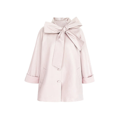 Pink Grey Check Bow Trench Coat