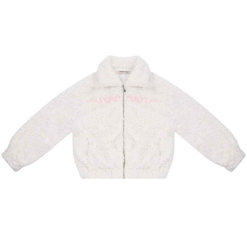 American dragon embroidery lamb wool coat