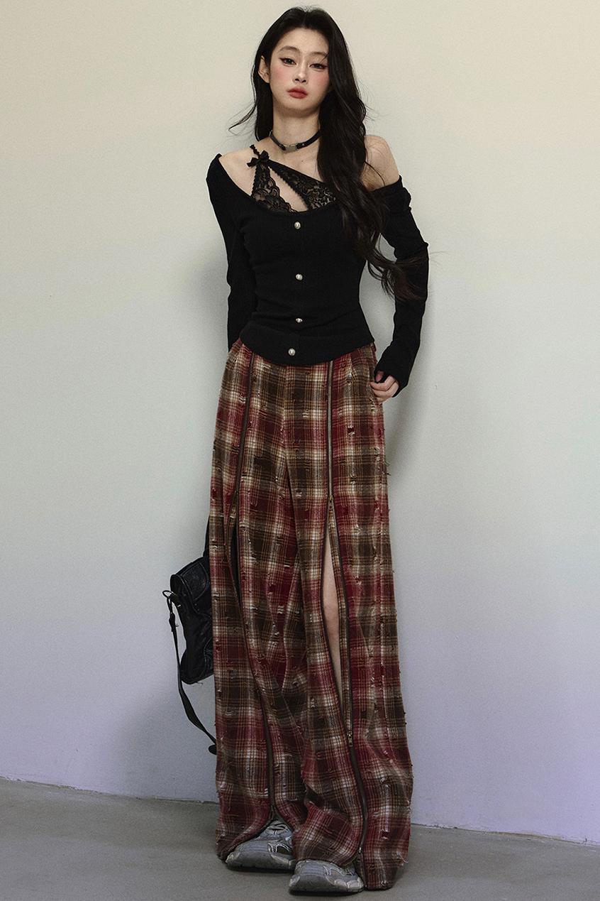 Art Academy Plaid Wide-Leg Pants