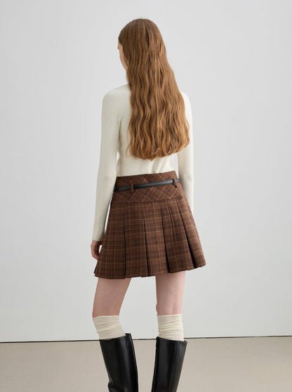 Tweed Pleated A-Line Skirt