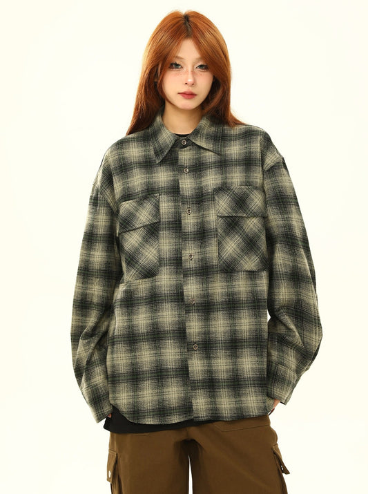 Retro gradient check premium plaid shirt