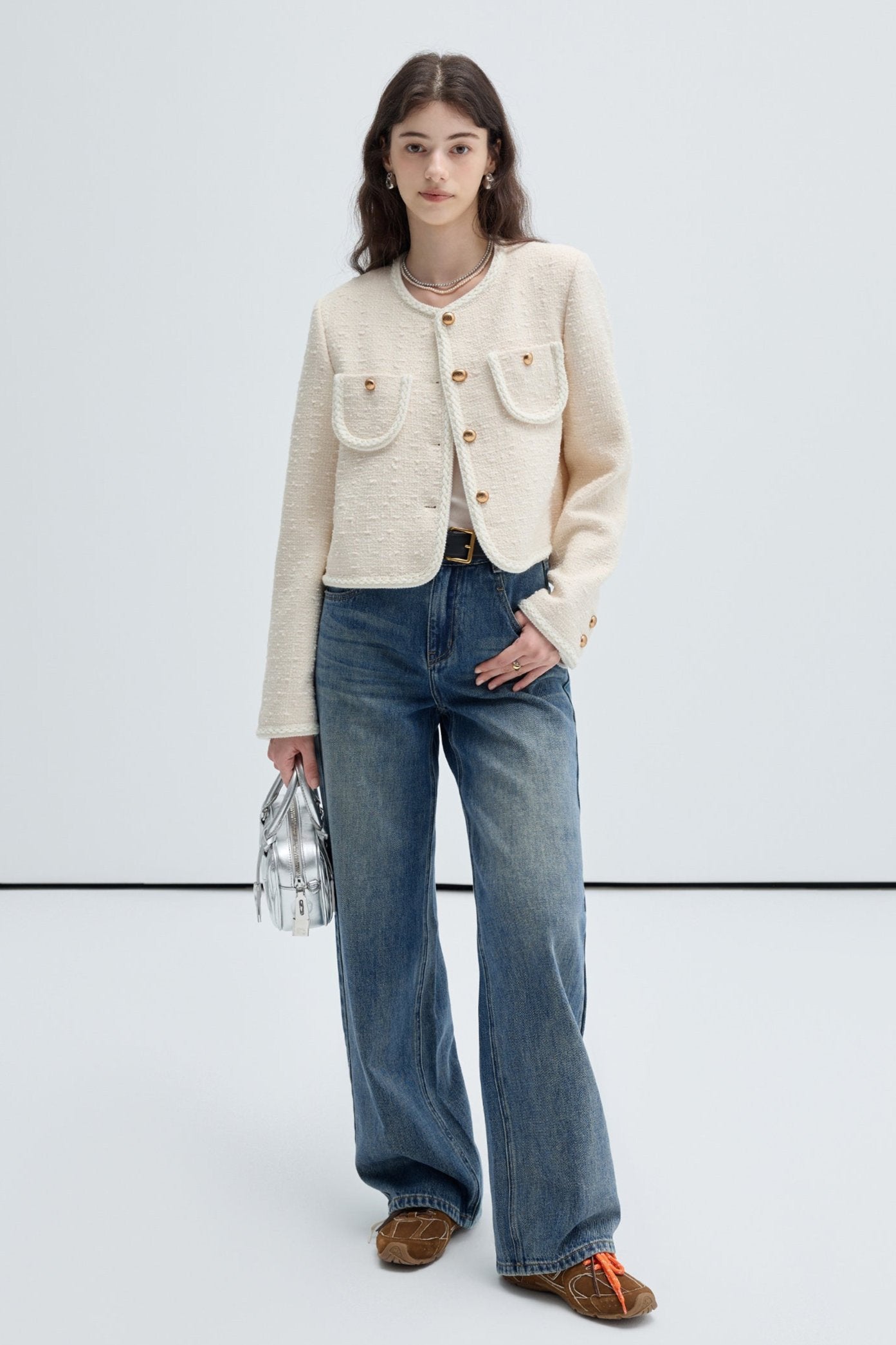 VEGA CHANG Wool Cropped Jacket Women's Spring and Autumn 2024 New High-end Temperament Small Fragrance Top