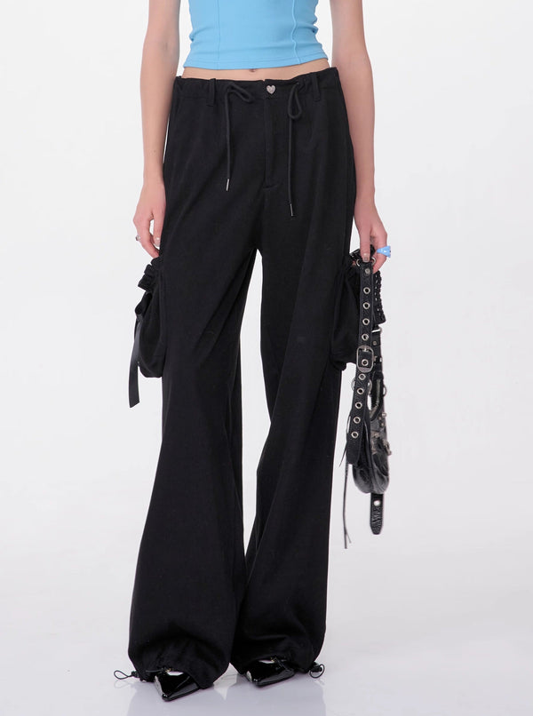 Retro High Waist Bow Pocket Pants