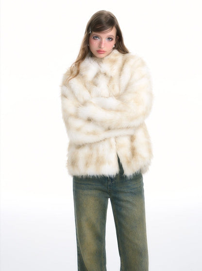 Gradient embellished thermal fur coat