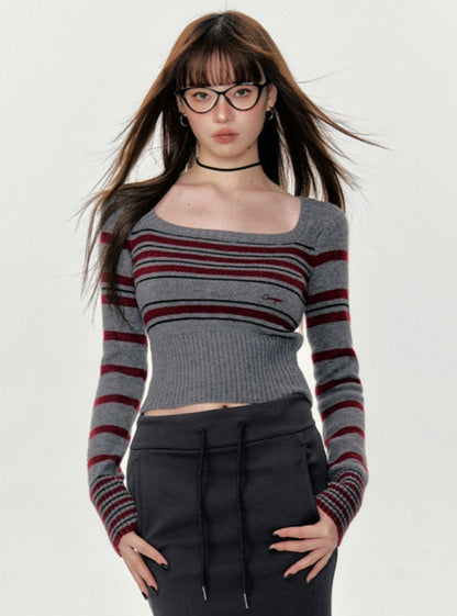 Vintage Striped Contrast Base Layer Tops