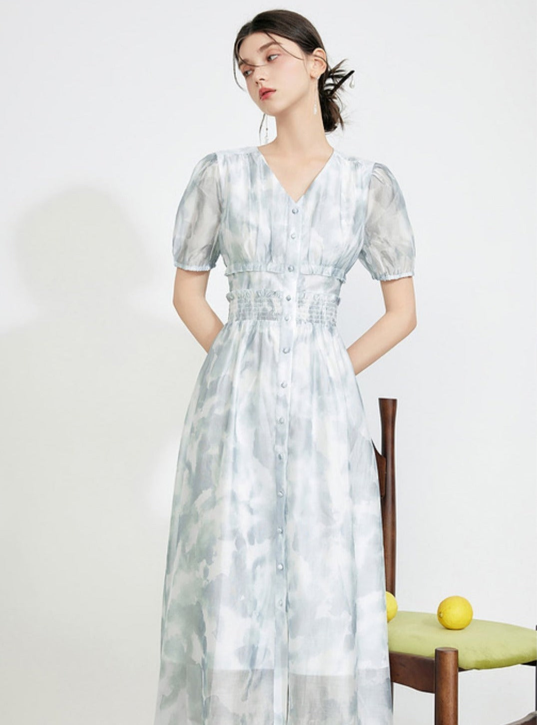 Mint Mambo Puff Sleeve Tea Dress