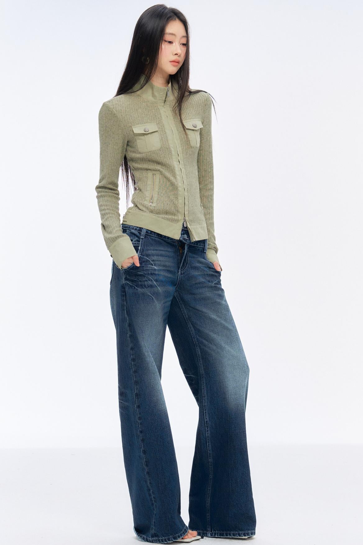 Fitted Design Patchwork Knit Cardigan