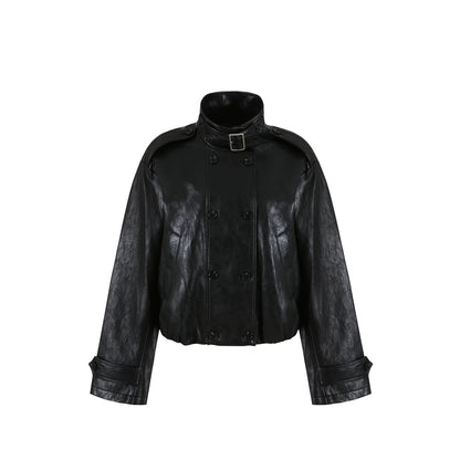 Schwarze matte Lederjacke