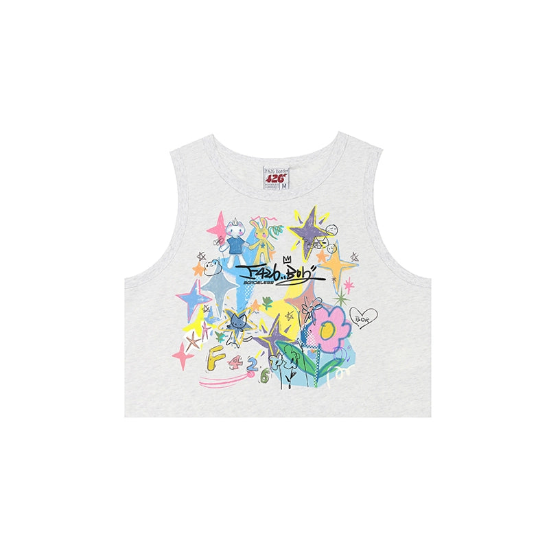 Fun Cartoon Graffiti Letter Vest Top