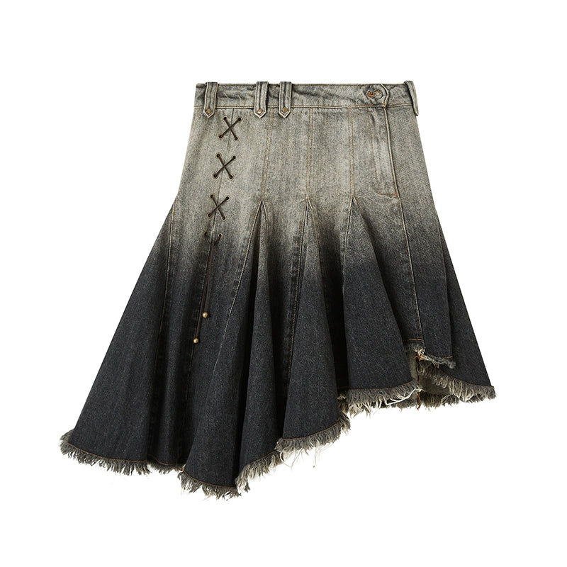 ORIGINAL GRADIENT LACE-UP DENIM SKIRT