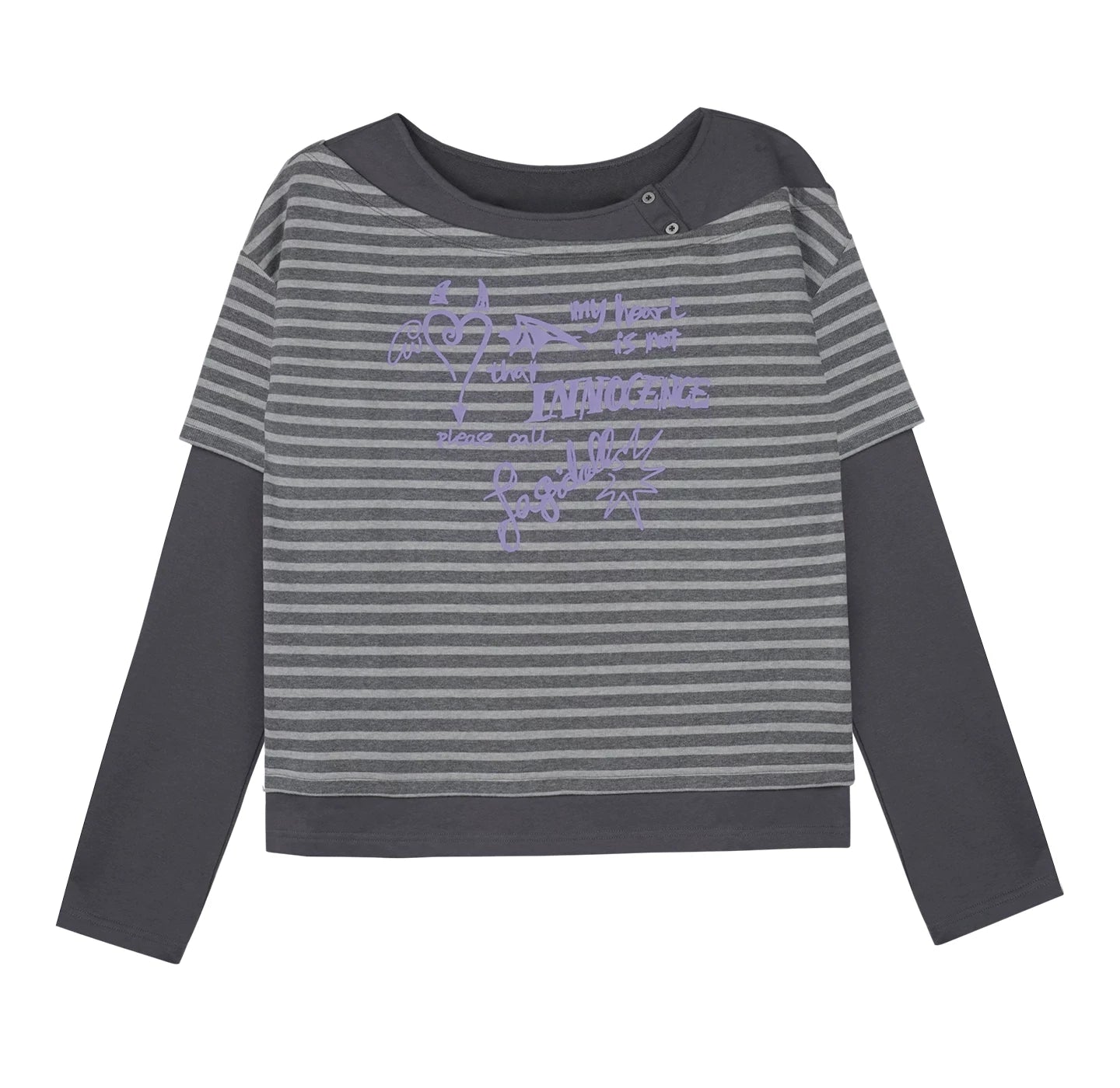 Dark Gray Striped Graffiti Print Top