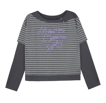 Dark Gray Striped Graffiti Print Top