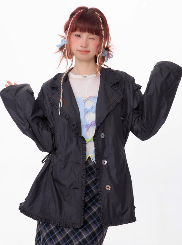 Loose Drawstring Retro Jacket