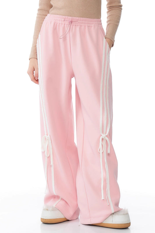 zizifei autumn and winter american retro design sense loose strap drape straight leg wide leg pink casual sweatpants women