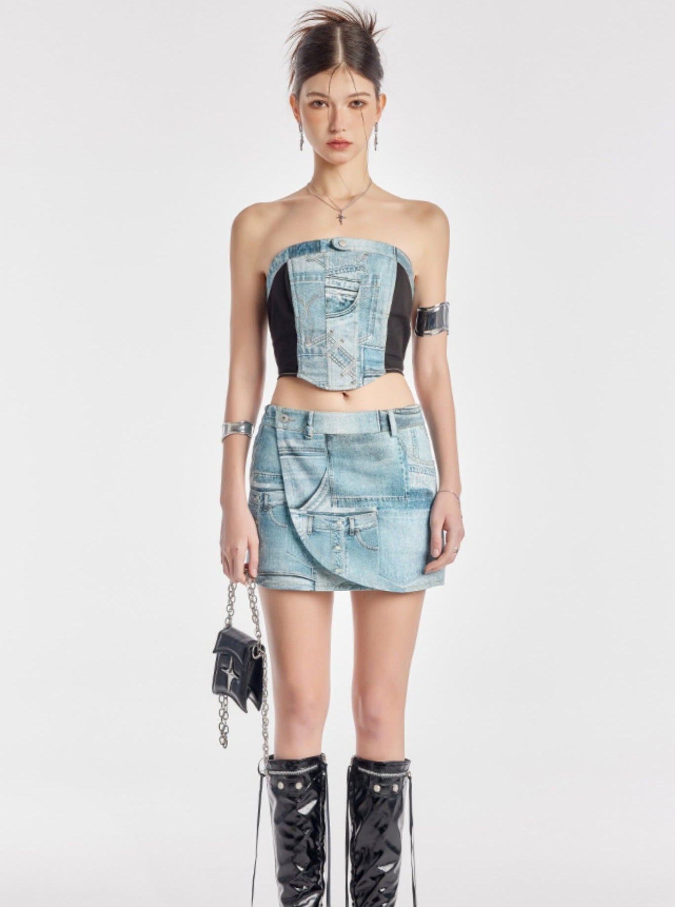 Slim Bandeau Babes Crop Denim Top