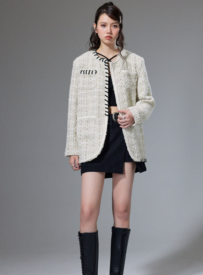 Tweed woven small fragrance knitted jacket