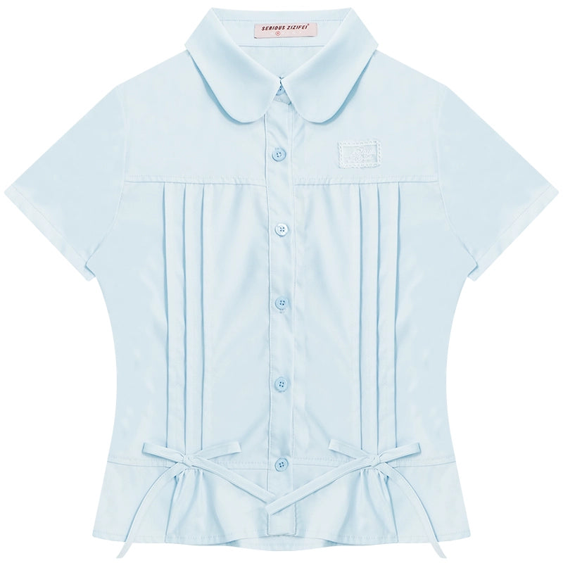 Retro Blue Bow Blouse