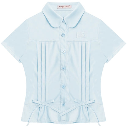 Retro Blue Bow Blouse