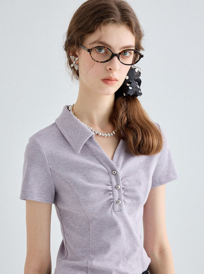 Casual Polo Collar Slim Top