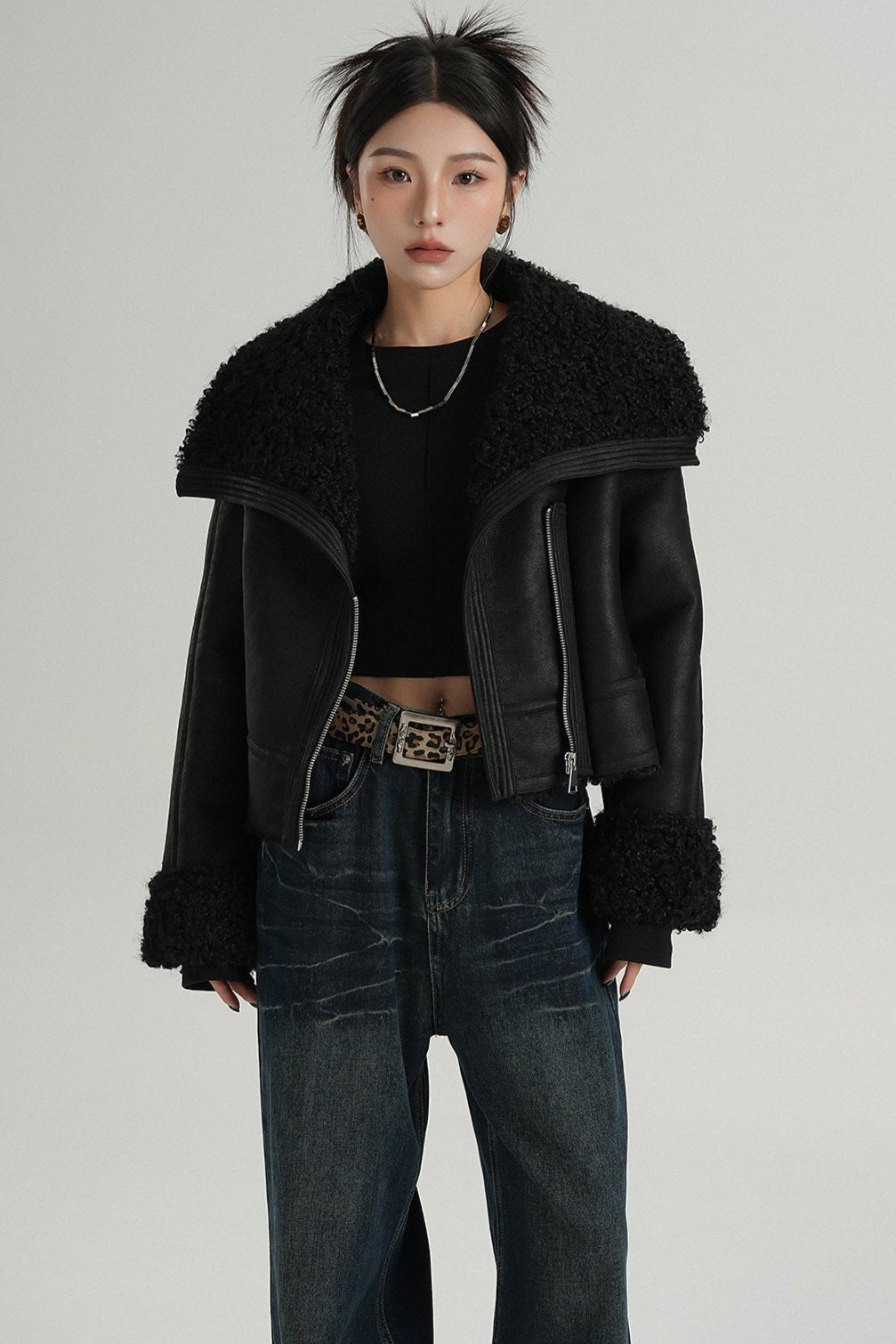 Big Lapel PU Fur Short Coat