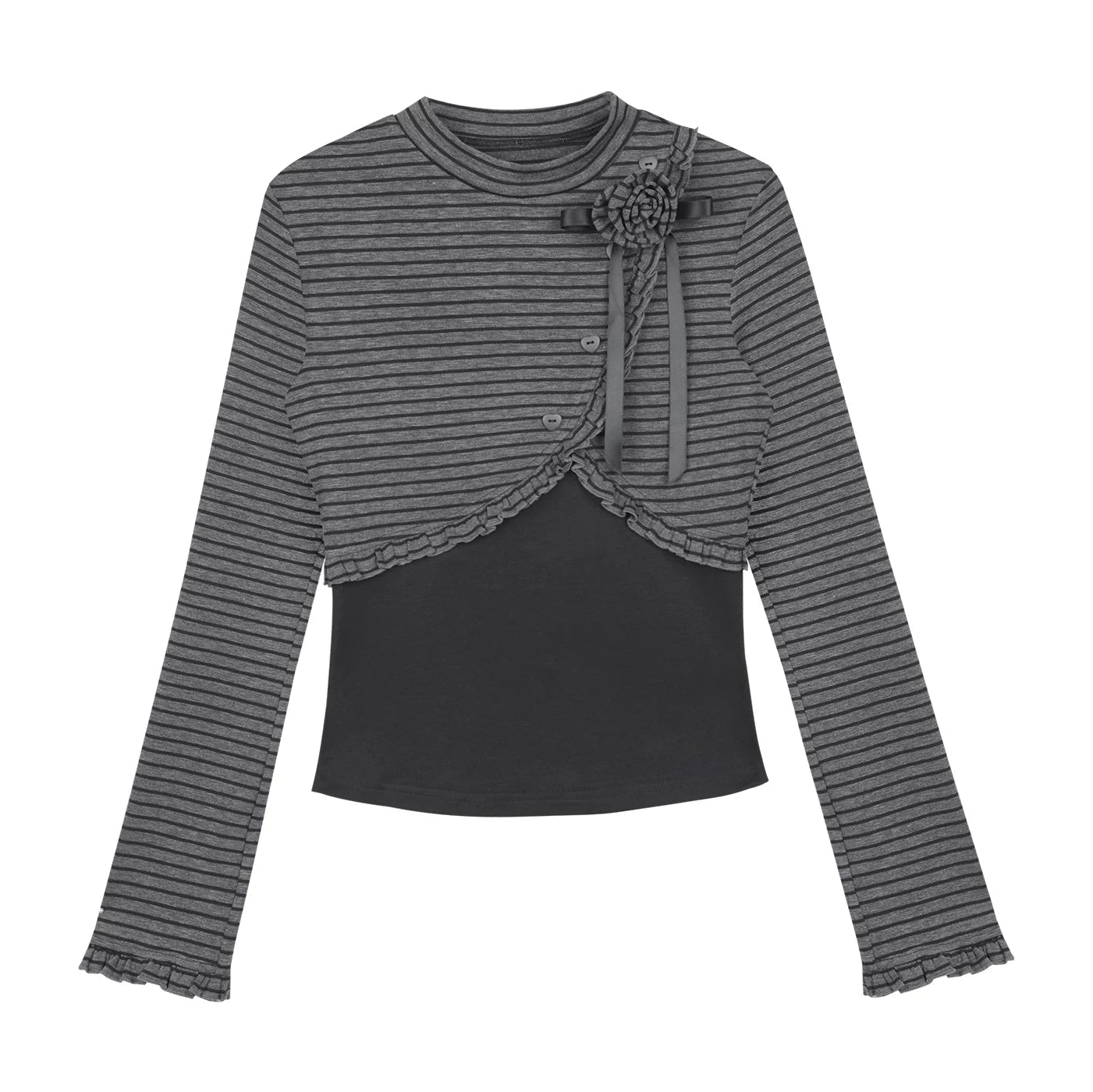 Rose Brooch Striped Top