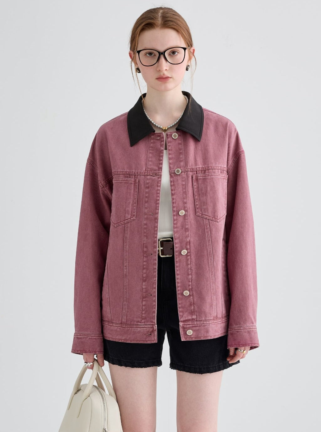 Contrast denim short jacket