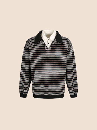 Striped Roll-neck Polo Shirt Top