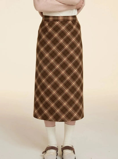 Slit Design Retro Versatile Plaid Skirt