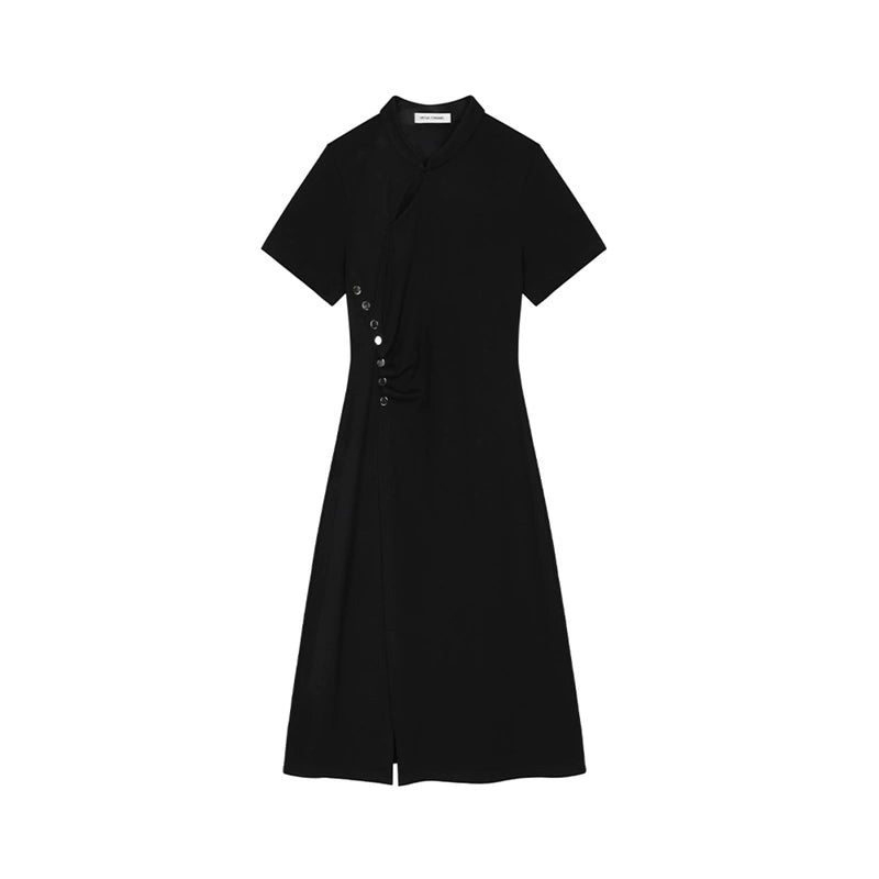Black Cheongsam-Inspired Slit Dress