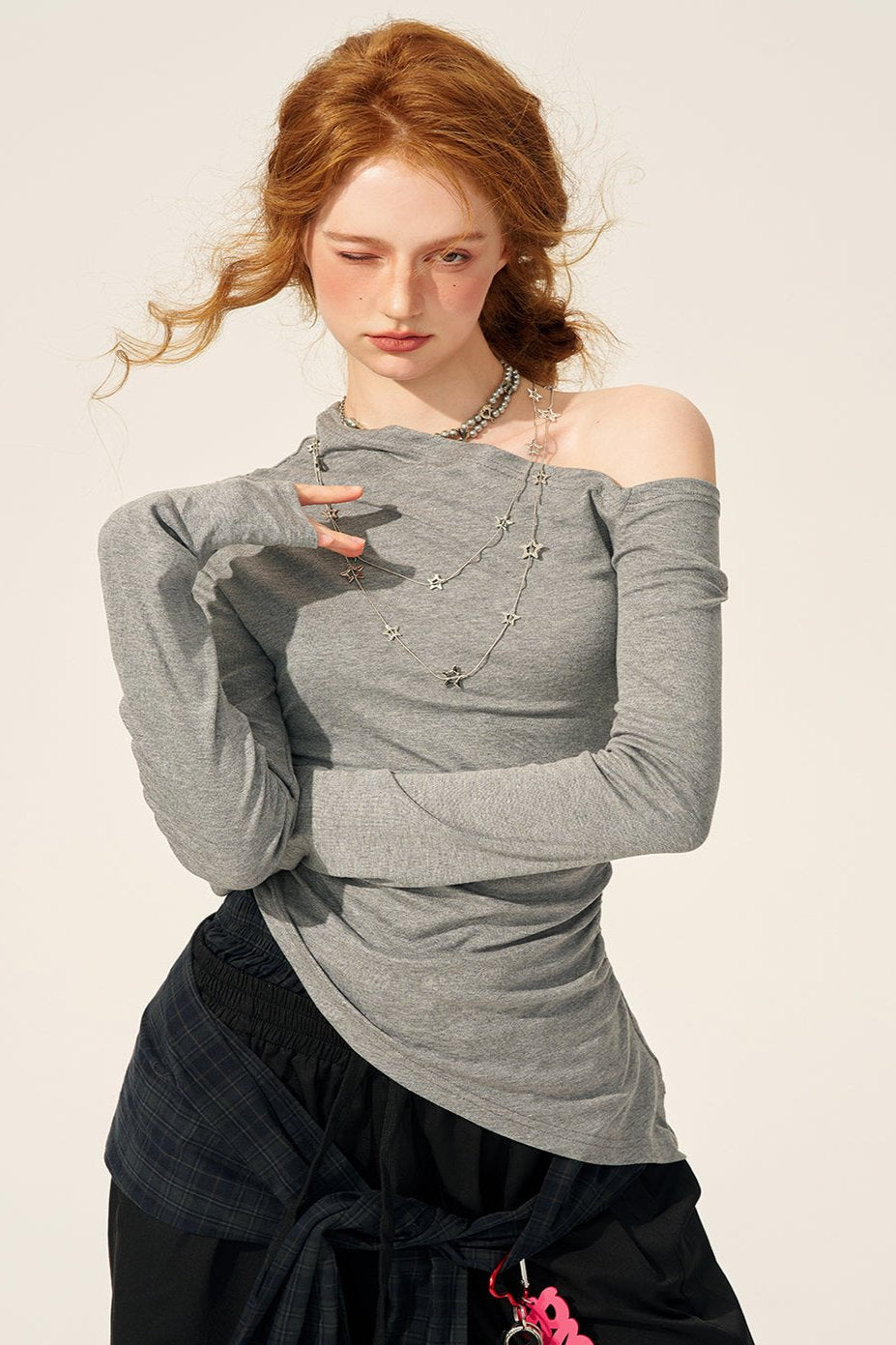 Irregular Slanted Off-Shoulder T-Shirt