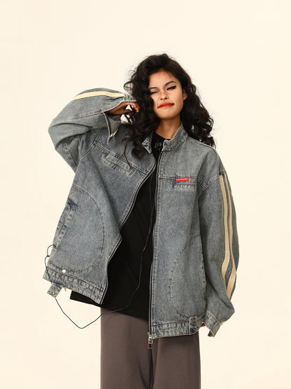 American retro washed blue denim jacket