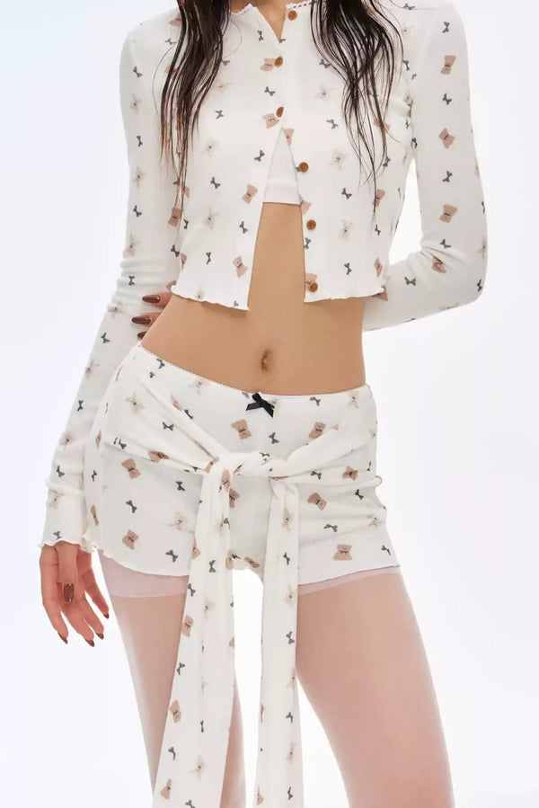 Floral Cardigan Lace Shorts Set-Up