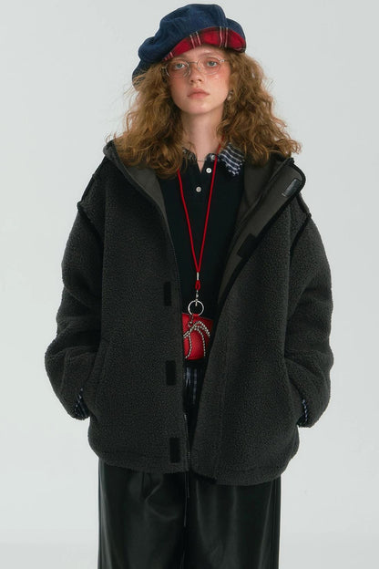 Contrast Piping Fleece Coat