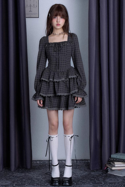 Classic Dark Plaid Princess Dress