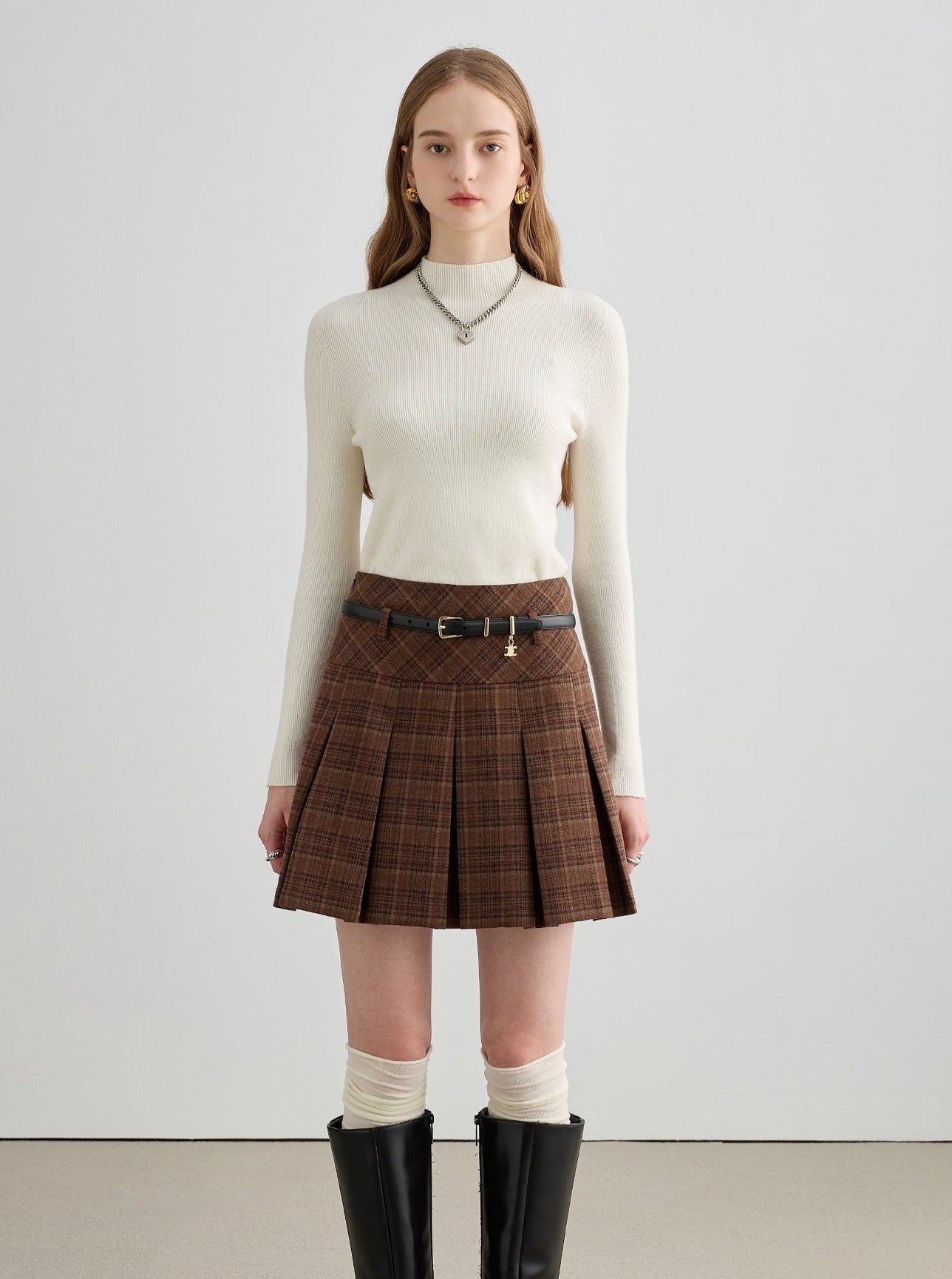Tweed Pleated A-Line Skirt