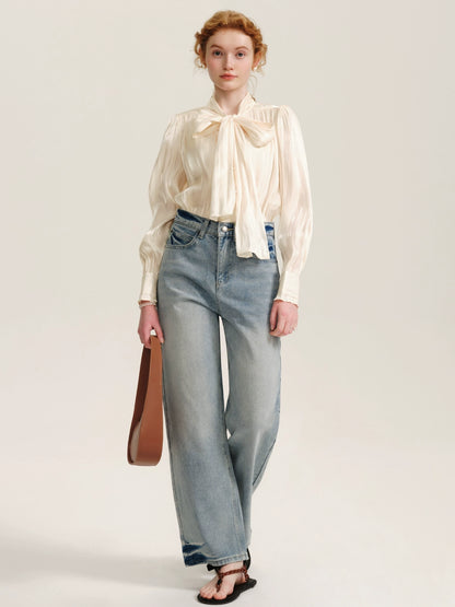 Washed White High-Waisted Pants