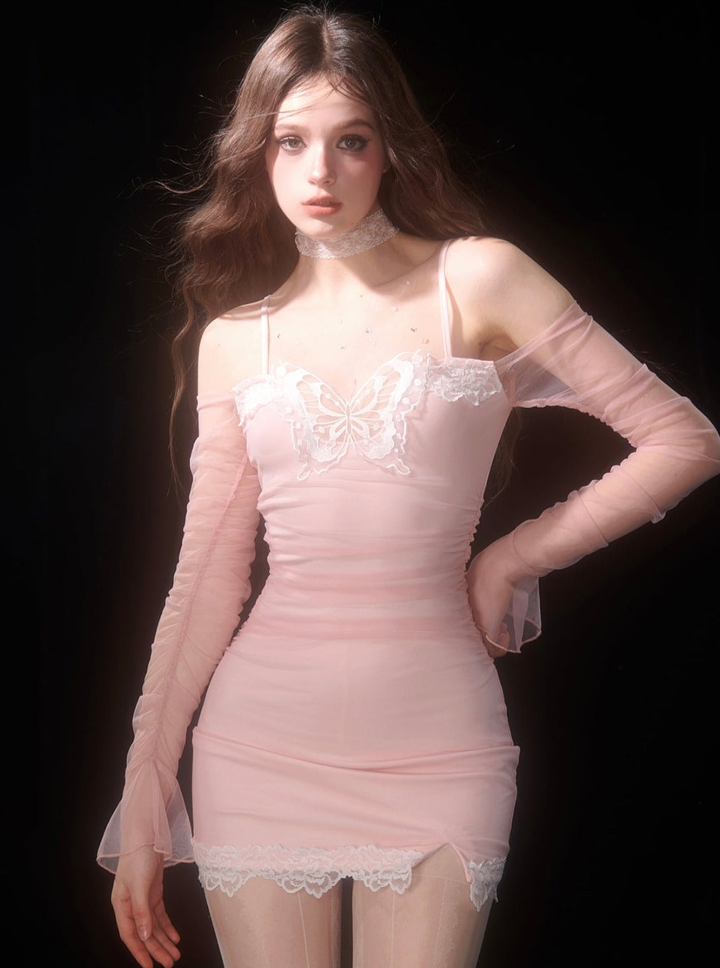 Pink Hollow Butterfly Dress