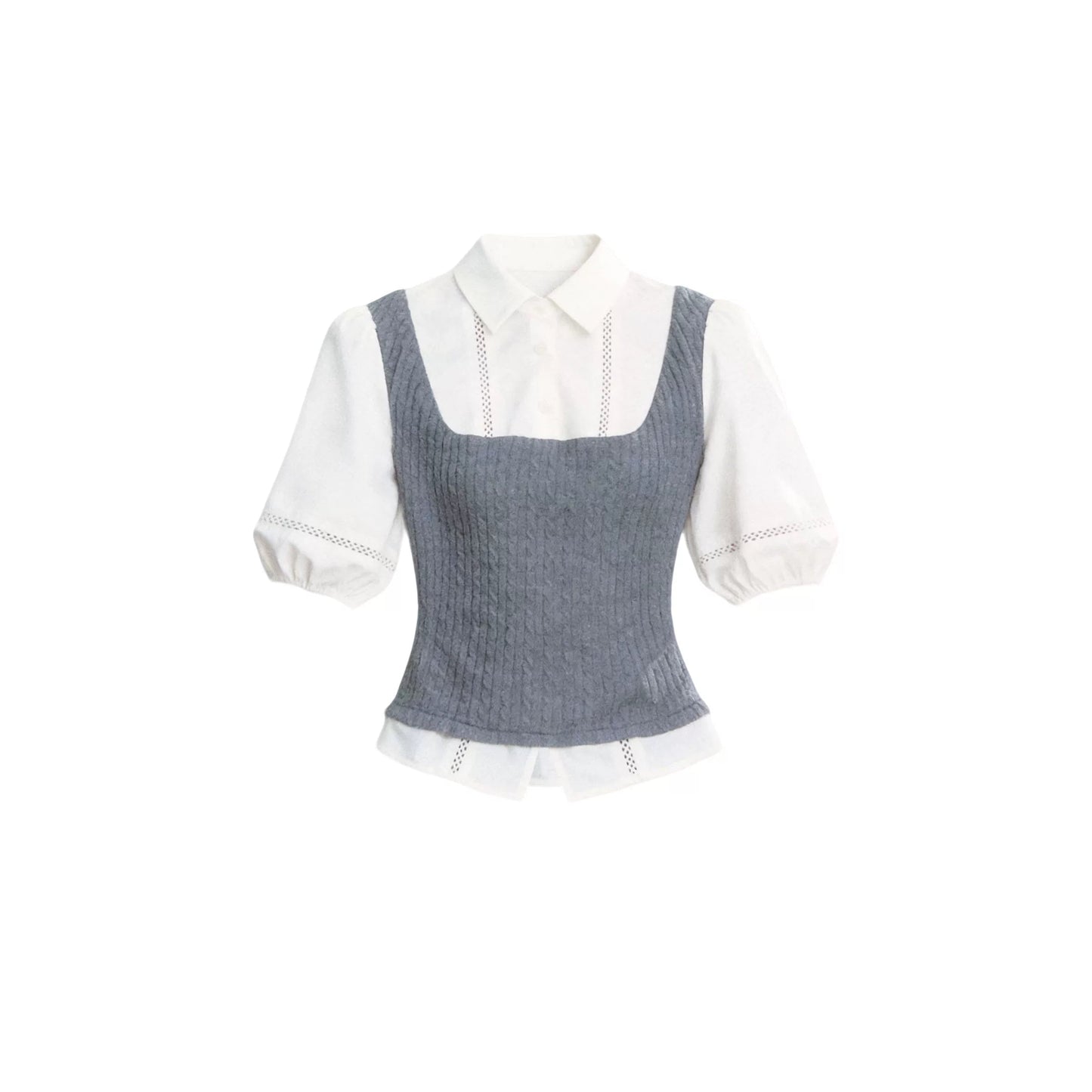 Conjunto de camisa de manga abullonada con bloques de color