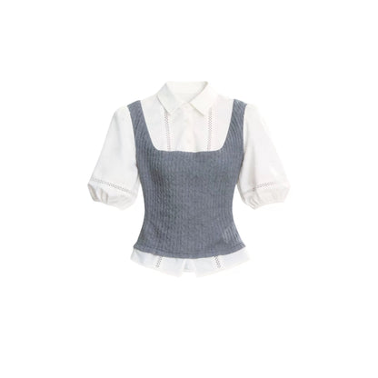 Conjunto de camisa de manga abullonada con bloques de color