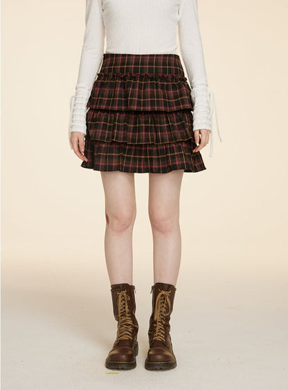 A-Line Versatile Plaid Short Skirt