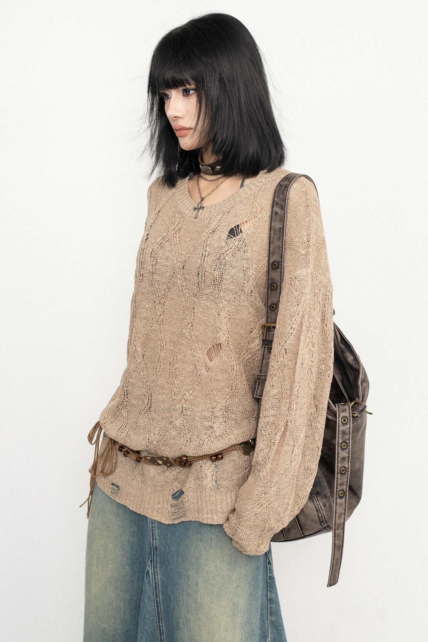 Long Sleeve Mesh Knit Top