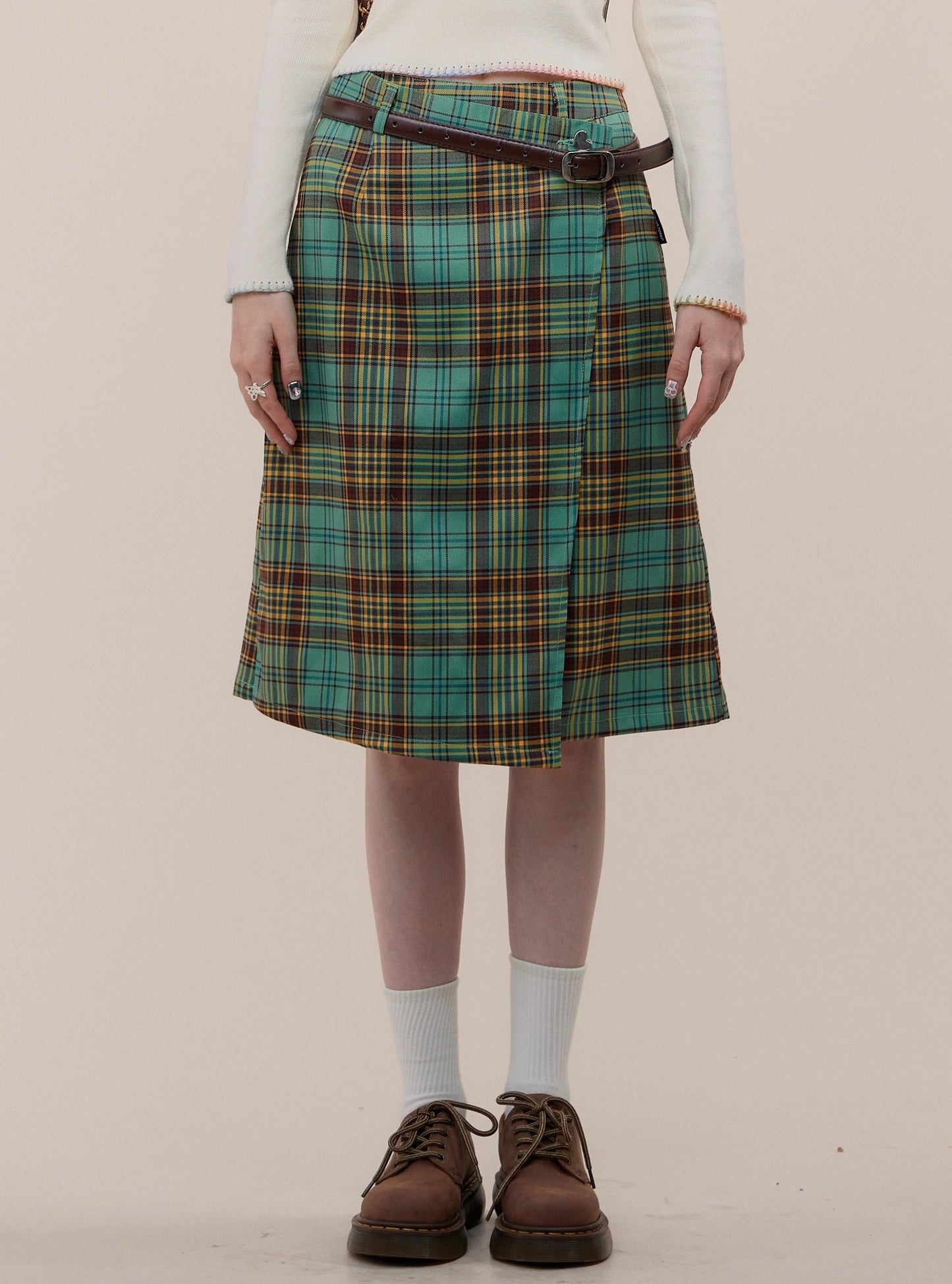 American retro hight waist plaid skirt