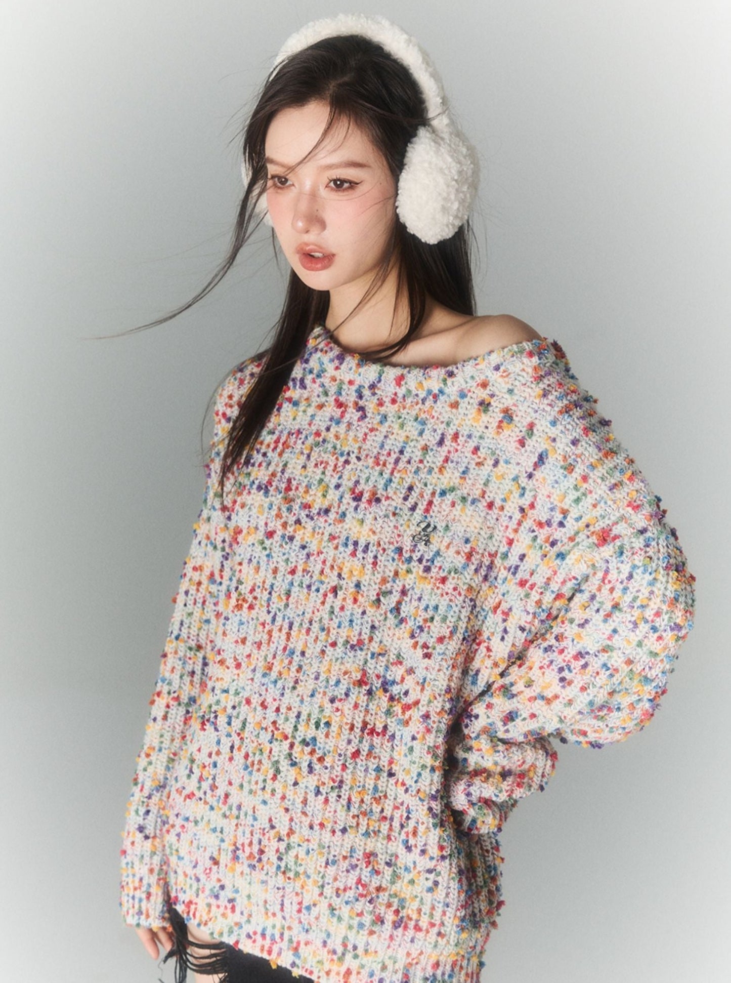 colorful ball padded pullover sweater