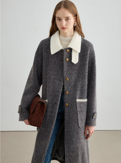 Thickened warm wool tweed coat