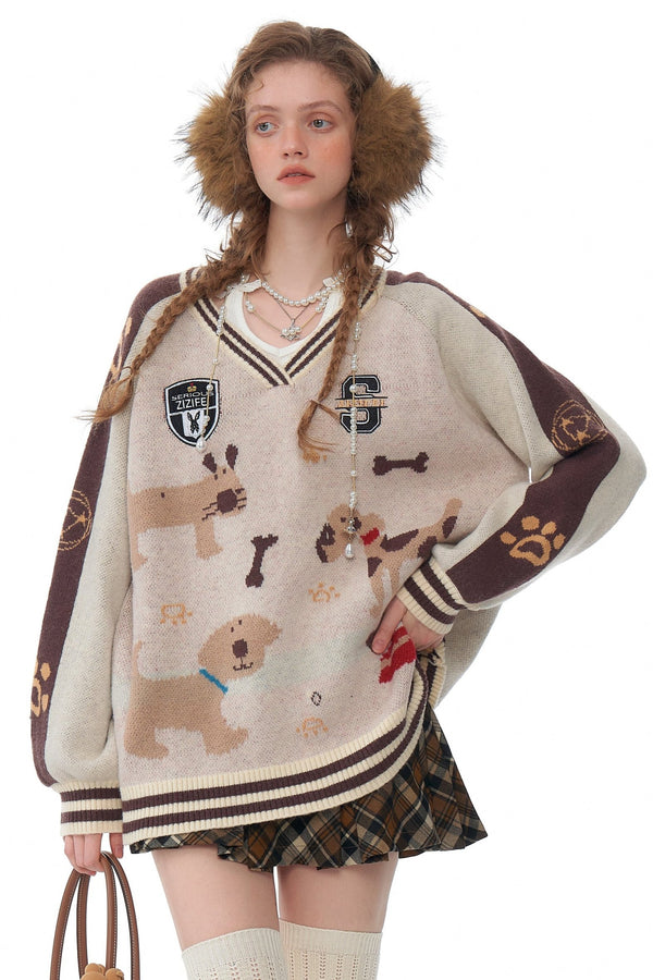 American Retro Lazy Style V-Neck Sweater