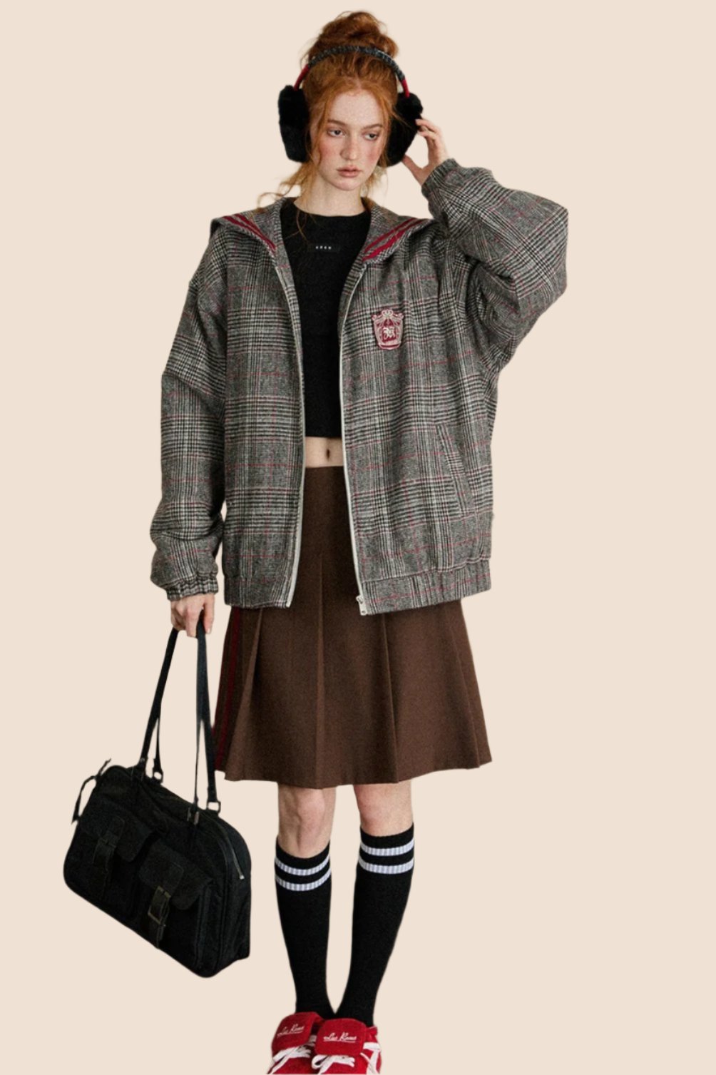 Loose Check Hooded Jacket