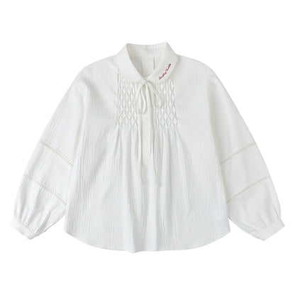 Bow Cutout Lace Patchwork Collar Shirt