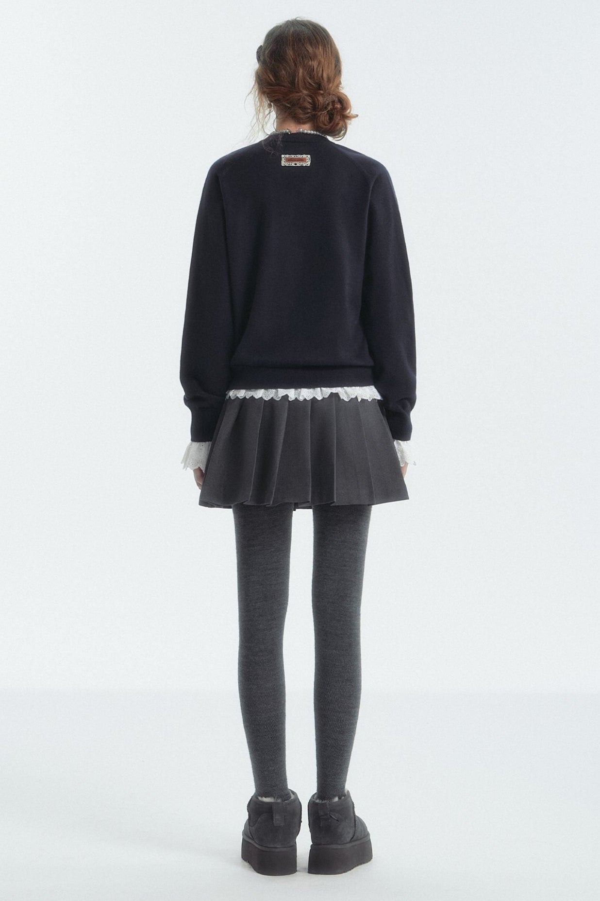 Bow Detail Checked V-Neck Jumper