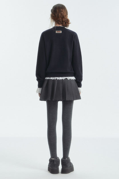 Bow Detail Checked V-Neck Jumper