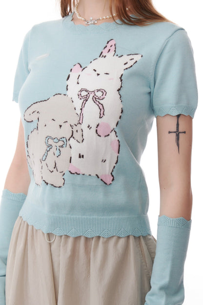 Bunny Design Knit T-Shirt